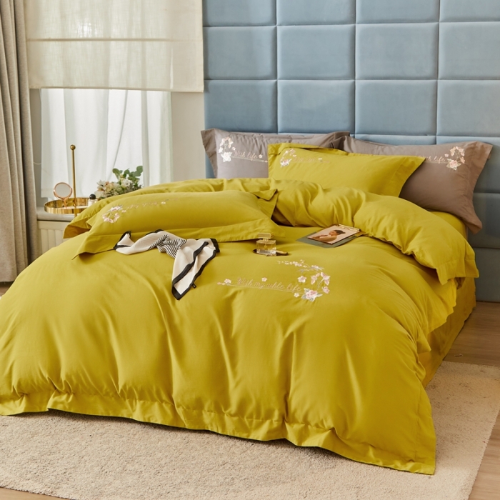 91家纺网 家纺一手货源 找家纺 威克凯丽秋冬绣花3221磨毛四件套布鲁斯系列布鲁斯-杏黄