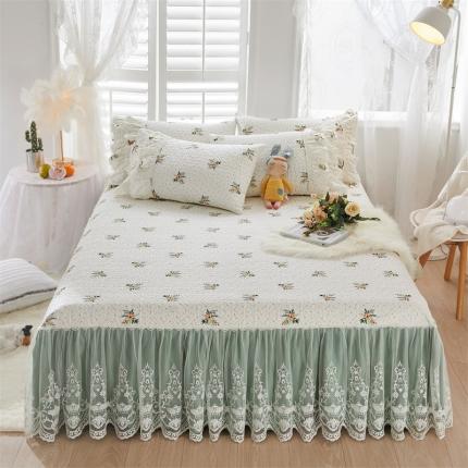 91家纺网 家纺一手货源 找家纺 菊上家纺 2022新款宫廷风全棉蕾丝床裙清新