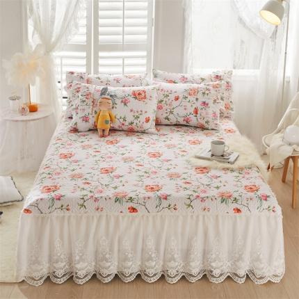 91家纺网 家纺一手货源 找家纺 菊上家纺 2022新款宫廷风全棉蕾丝床裙雅白