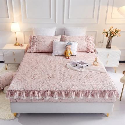 91家纺网 家纺一手货源 找家纺 菊上家纺 2021新款小清新花边床笠款豆蔻粉