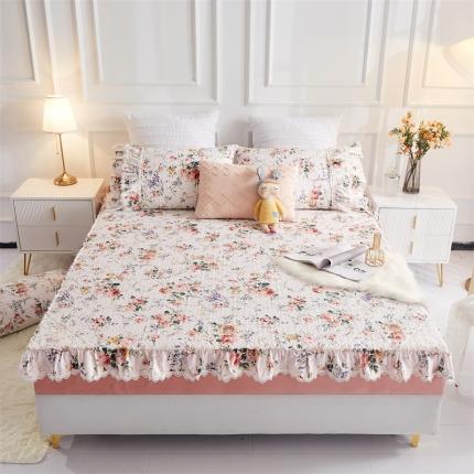 91家纺网 家纺一手货源 找家纺 菊上家纺 2021新款小清新花边床笠款芳菲粉