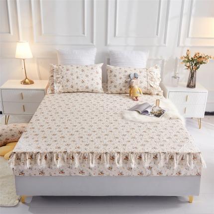 91家纺网 家纺一手货源 找家纺 菊上家纺 2021新款小清新花边床笠款浅小米