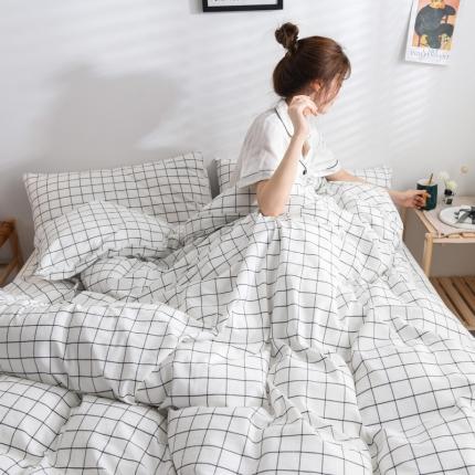 91家纺网 家纺一手货源 找家纺 恋人优选 2023新款纯棉水洗单被套白底蓝细格