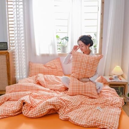 91家纺网 家纺一手货源 找家纺 恋人优选 2023新款纯棉水洗单被套彩虹橘小格