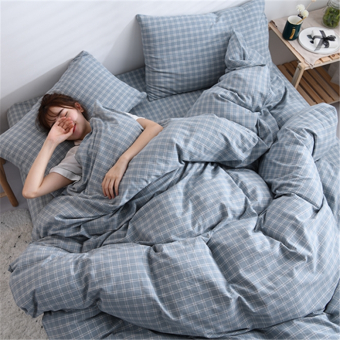 91家纺网 家纺一手货源 找家纺 恋人优选 2023新款纯棉水洗单被套方格绿