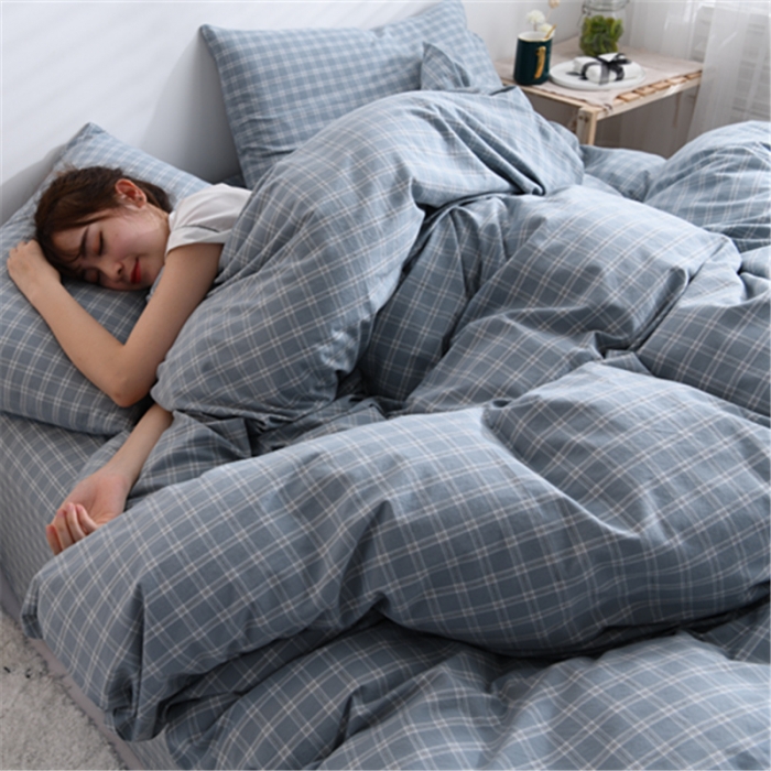 91家纺网 家纺一手货源 找家纺 恋人优选 2023新款纯棉水洗单被套方格绿