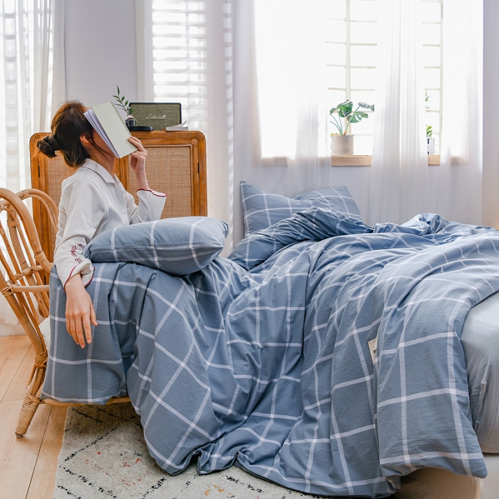 91家纺网 家纺一手货源 找家纺 恋人优选 2023新款纯棉水洗单被套海蓝格