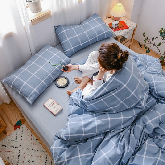 91家纺网 家纺一手货源 找家纺 恋人优选 2023新款纯棉水洗单被套海蓝格