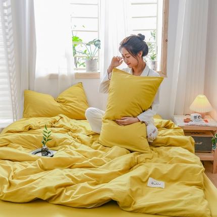 91家纺网 家纺一手货源 找家纺 恋人优选 2023新款纯棉水洗单被套姜黄色