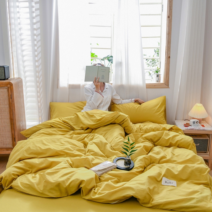 91家纺网 家纺一手货源 找家纺 恋人优选 2023新款纯棉水洗单被套姜黄色