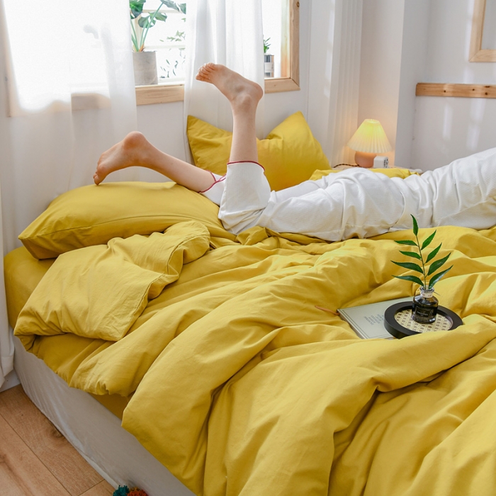 91家纺网 家纺一手货源 找家纺 恋人优选 2023新款纯棉水洗单被套姜黄色