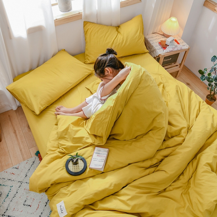 91家纺网 家纺一手货源 找家纺 恋人优选 2023新款纯棉水洗单被套姜黄色