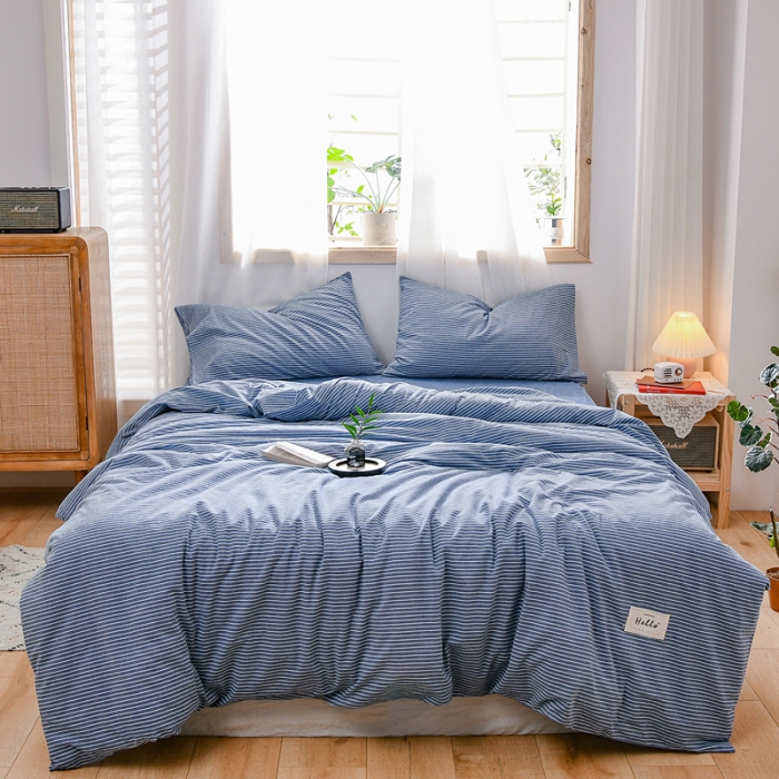 91家纺网 家纺一手货源 找家纺 恋人优选 2023新款纯棉水洗单被套蓝白条