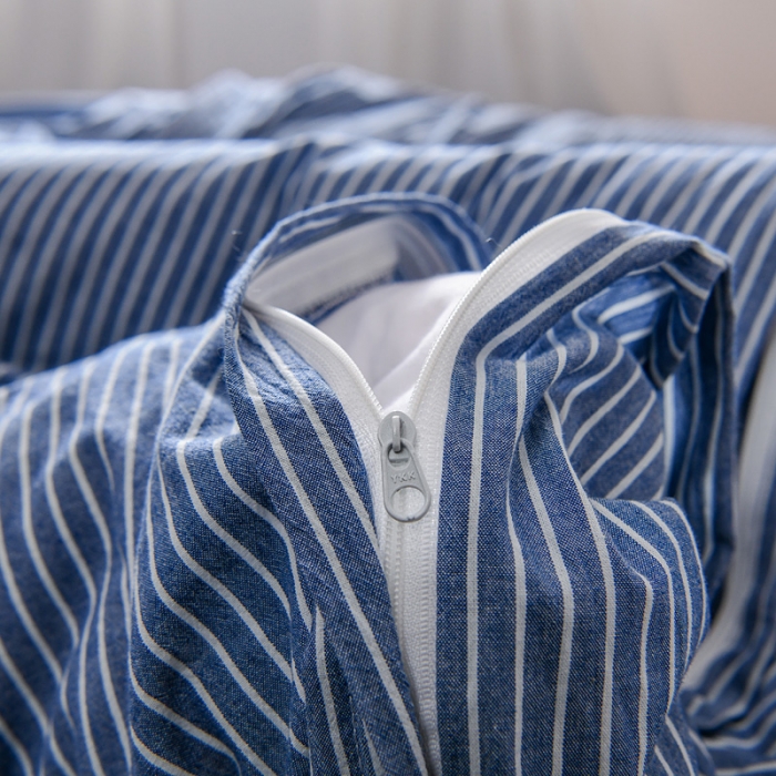 91家纺网 家纺一手货源 找家纺 恋人优选 2023新款纯棉水洗单被套蓝白条