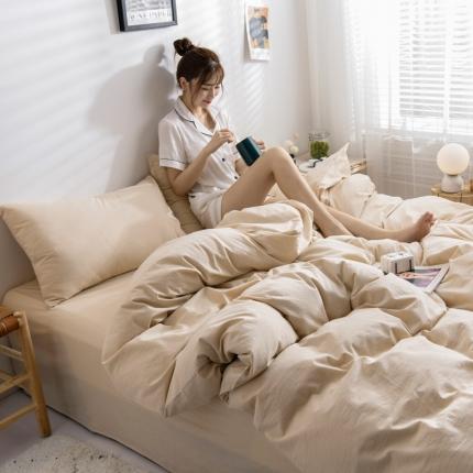 91家纺网 家纺一手货源 找家纺 恋人优选 2023新款纯棉水洗单被套米色