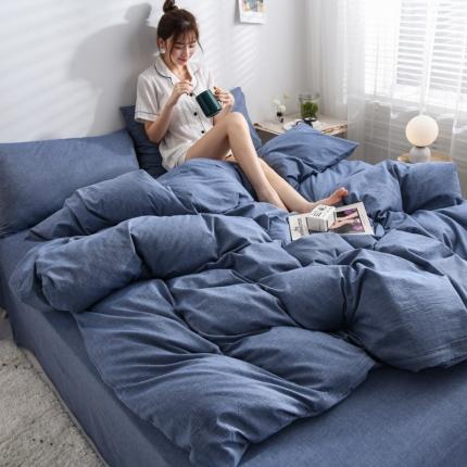 91家纺网 家纺一手货源 找家纺 恋人优选 2023新款纯棉水洗单被套牛仔蓝