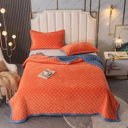 卡奥家纺2023新款水晶绒绣花毛毯盖被双层夹棉加厚床盖橙+蓝