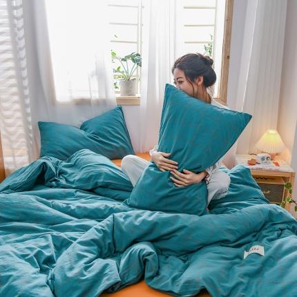 91家纺网 家纺一手货源 找家纺 恋人优选 2023新款纯棉水洗单被套七夕蓝大