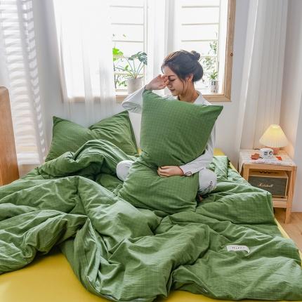 91家纺网 家纺一手货源 找家纺 恋人优选 2023新款纯棉水洗单被套七夕绿小格