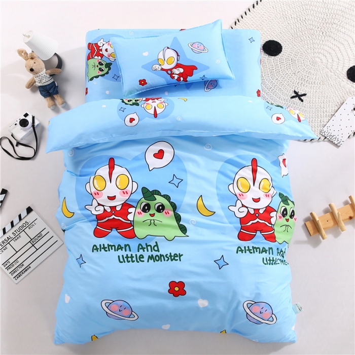 91家纺网 家纺一手货源 找家纺 孩子王家纺 全棉13372小版卡通幼儿园多件套 凹凸曼小怪兽