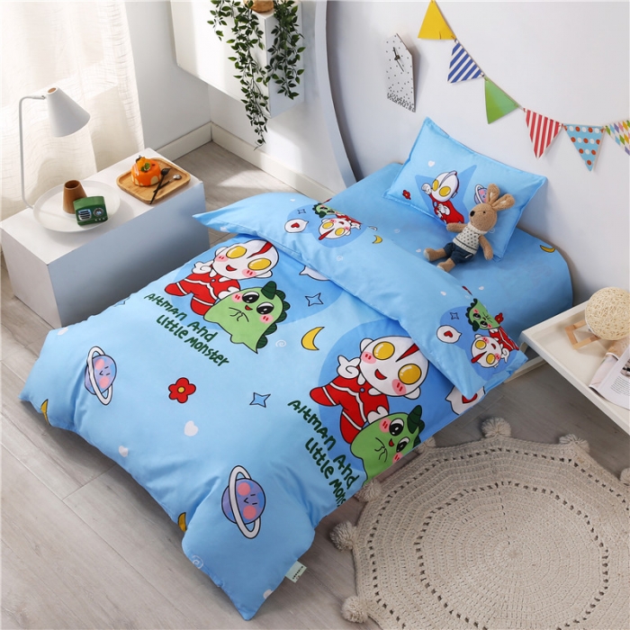 91家纺网 家纺一手货源 找家纺 孩子王家纺 全棉13372小版卡通幼儿园多件套 凹凸曼小怪兽