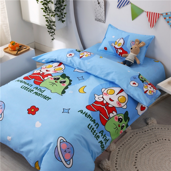 91家纺网 家纺一手货源 找家纺 孩子王家纺 全棉13372小版卡通幼儿园多件套 凹凸曼小怪兽