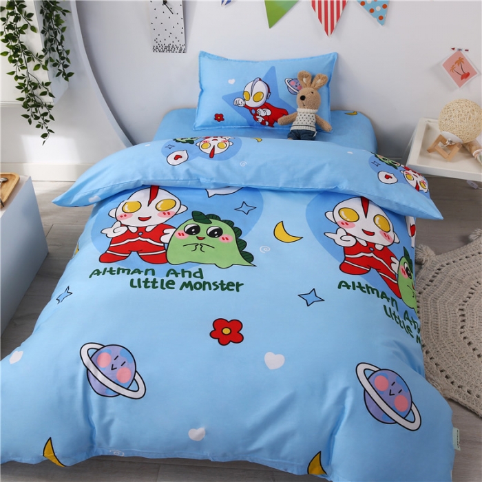 91家纺网 家纺一手货源 找家纺 孩子王家纺 全棉13372小版卡通幼儿园多件套 凹凸曼小怪兽