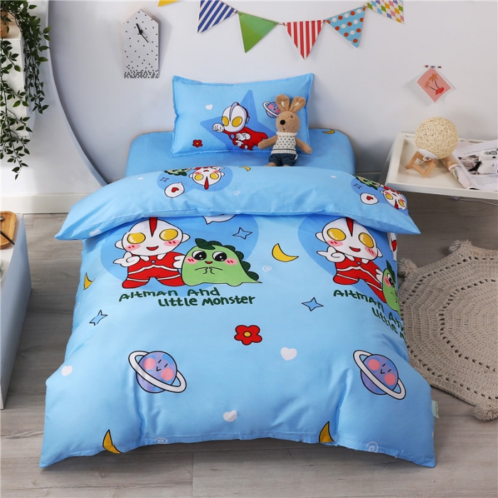 91家纺网 家纺一手货源 找家纺 孩子王家纺 全棉13372小版卡通幼儿园多件套 凹凸曼小怪兽