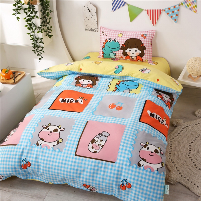 91家纺网 家纺一手货源 找家纺 孩子王家纺 全棉13372小版卡通幼儿园多件套 格子女孩