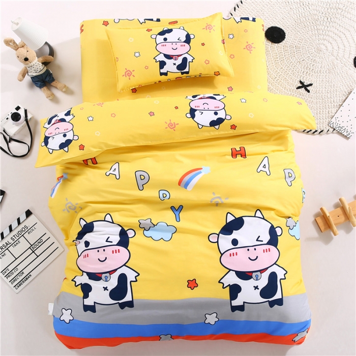 91家纺网 家纺一手货源 找家纺 孩子王家纺 全棉13372小版卡通幼儿园多件套 开心牛牛-黄