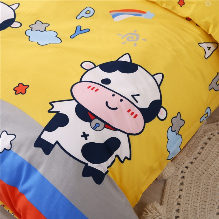 91家纺网 家纺一手货源 找家纺 孩子王家纺 全棉13372小版卡通幼儿园多件套 开心牛牛-黄
