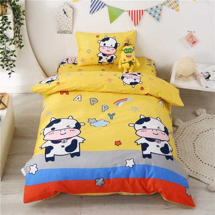 91家纺网 家纺一手货源 找家纺 孩子王家纺 全棉13372小版卡通幼儿园多件套 开心牛牛-黄