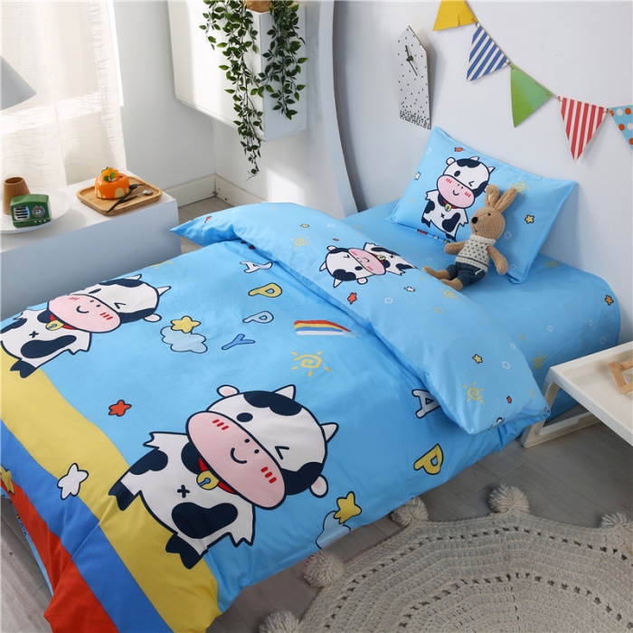 91家纺网 家纺一手货源 找家纺 孩子王家纺 全棉13372小版卡通幼儿园多件套 开心牛牛-蓝