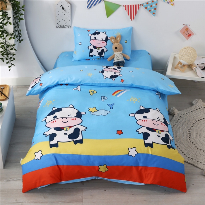 91家纺网 家纺一手货源 找家纺 孩子王家纺 全棉13372小版卡通幼儿园多件套 开心牛牛-蓝