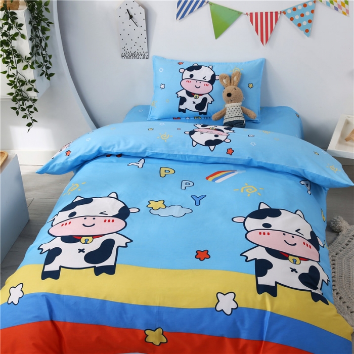 91家纺网 家纺一手货源 找家纺 孩子王家纺 全棉13372小版卡通幼儿园多件套 开心牛牛-蓝