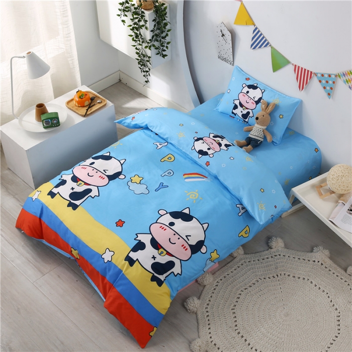 91家纺网 家纺一手货源 找家纺 孩子王家纺 全棉13372小版卡通幼儿园多件套 开心牛牛-蓝