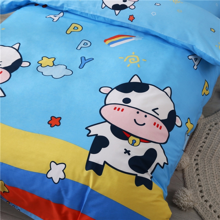 91家纺网 家纺一手货源 找家纺 孩子王家纺 全棉13372小版卡通幼儿园多件套 开心牛牛-蓝