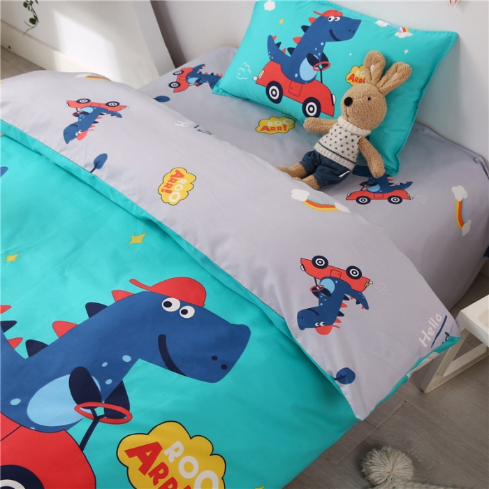 91家纺网 家纺一手货源 找家纺 孩子王家纺 全棉13372小版卡通幼儿园多件套 恐龙汽车