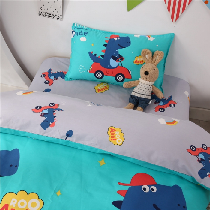 91家纺网 家纺一手货源 找家纺 孩子王家纺 全棉13372小版卡通幼儿园多件套 恐龙汽车