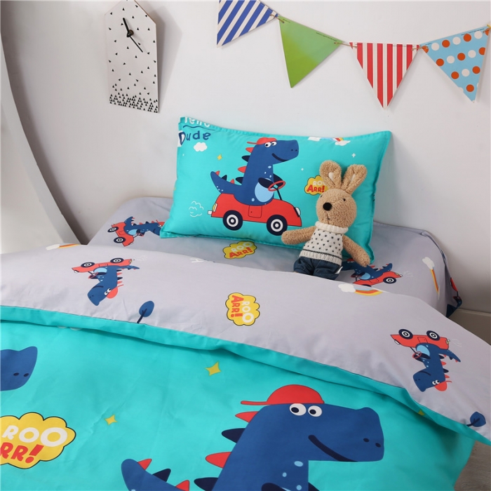 91家纺网 家纺一手货源 找家纺 孩子王家纺 全棉13372小版卡通幼儿园多件套 恐龙汽车