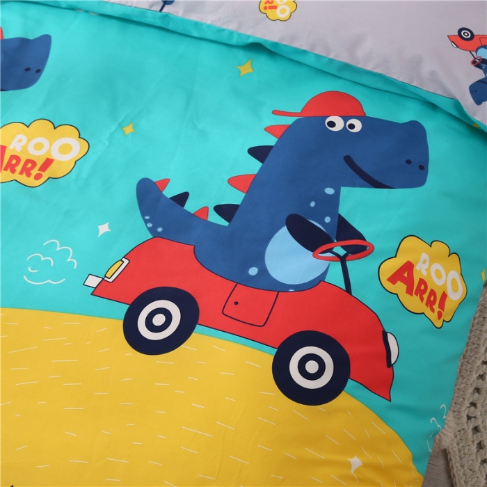 91家纺网 家纺一手货源 找家纺 孩子王家纺 全棉13372小版卡通幼儿园多件套 恐龙汽车