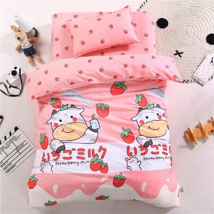 孩子王家纺 全棉13372小版卡通幼儿园多件套 牛奶草莓-粉