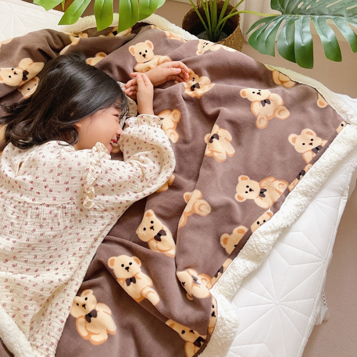 91家纺网 家纺一手货源 找家纺 萝莉家纺2021保暖加厚牛奶绒毛毯羊羔绒毯子被套毯可可熊咖色