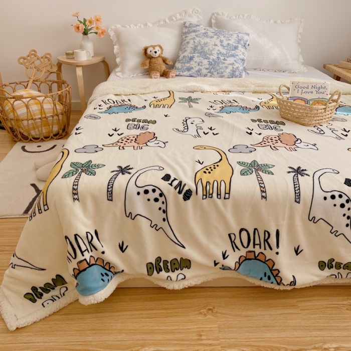 91家纺网 家纺一手货源 找家纺 萝莉家纺 2021保暖加厚牛奶绒毛毯羊羔绒毯子被套毯恐龙假日