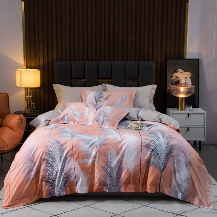 91家纺网 家纺一手货源 找家纺 娇逸 2021新款100支澳棉数码印花四件套 芦苇丛丛-粉