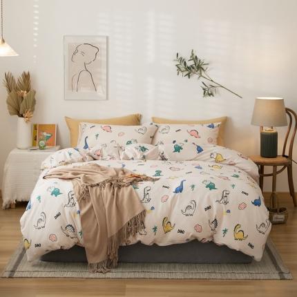 91家纺网 家纺一手货源 找家纺 原研家居 2021新款kinfolk原研针织棉印花四件套 恐龙