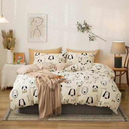 91家纺网 家纺一手货源 找家纺 原研家居 2021新款kinfolk原研针织棉印花四件套 小狗