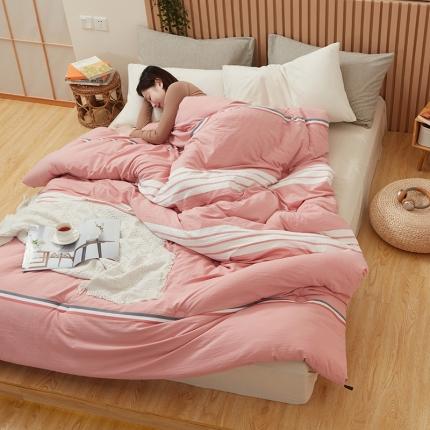 91家纺网 家纺一手货源 找家纺 莱宁被业 2021新款日式色织水洗棉冬被 布朗粉