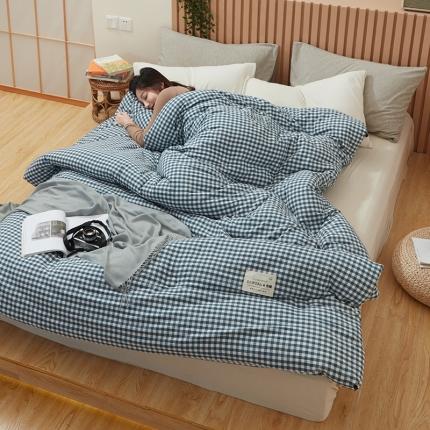 91家纺网 家纺一手货源 找家纺 莱宁被业 2021新款日式色织水洗棉冬被 蓝小格