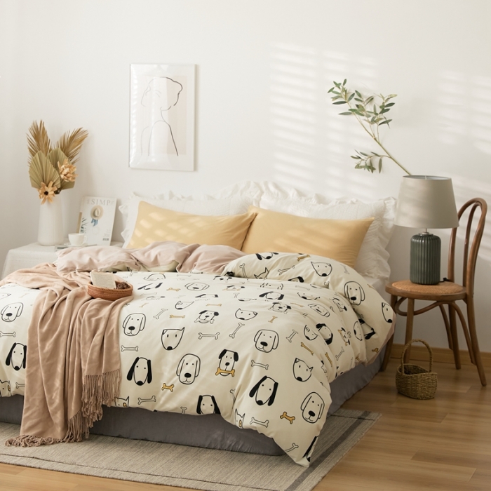 91家纺网 家纺一手货源 找家纺 原研家居 新款kinfolk原研针织棉印花单被套 小狗